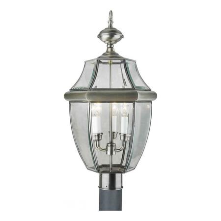 FORTE Three Light Antique Pewter Clear Beveled Panels Glass Post Light 1604-03-34